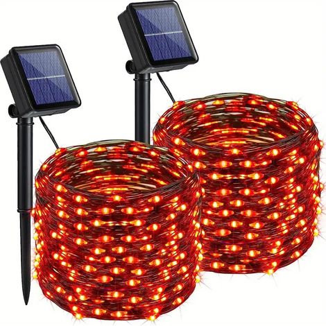 Guirlande Lumineuse Automne Décoration, 2 Paquets 12M 100 LED Halloween Guirlande Solaire Extérieur Orange Étanche 8 Modes Fil de Cuivre Lumière pour Action de Grâces Jardin Cour Maison Fête