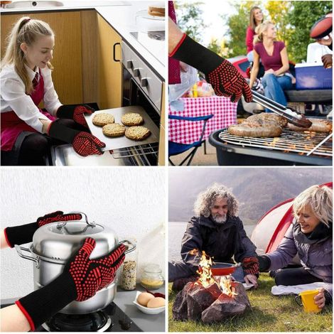 Gant Four, Gant Anti Chaleur, Gant Barbecue 800 °C Gant pour Four Anti Chaleur Silicone Résistant à Chaleur et Antidérapant pour la Cuisine / Patisserie / Barbecue (Rouge) (1/4)