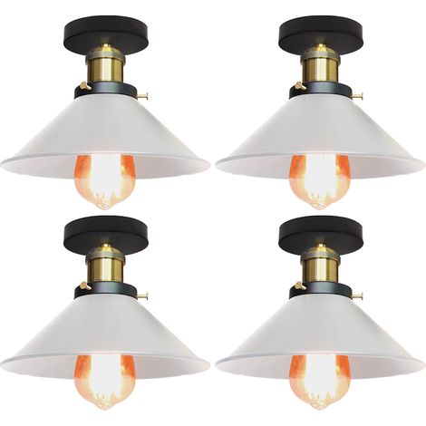 Lot de 4 plafonniers de style industriel, lustres rétro en métal, suspensions LED, plafonniers de haute qualité, φ22 cm (blanc et doré) (1/5)
