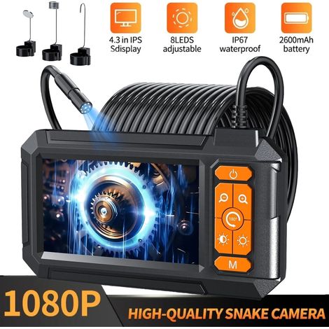 Caméra endoscopique avec lumière, endoscope avec écran IPS 4,3", HD 1080p avec 8 LED, endoscope semi-rigide à câble, gadgets et outils pour hommes (5 m) (1/5)