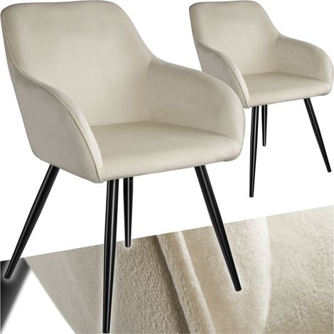 Lot de 2 chaises en cuir synthétique aspect velours crème et noir (1/5)