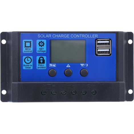 Régulateur de charge solaire 20A 12V/24V avec écran LCD, double sortie USB, contrôleur de batterie pour panneau solaire (1/5)