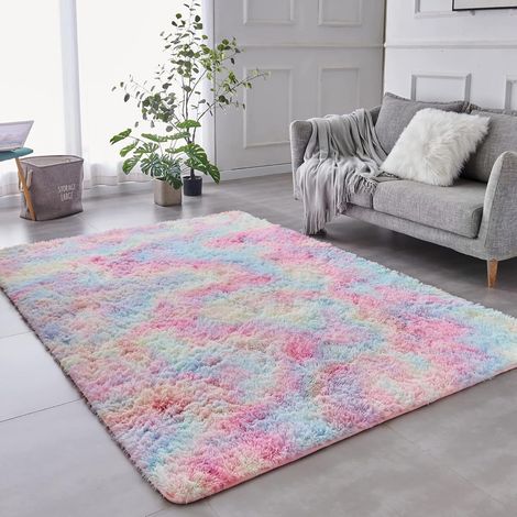 Teppich Hochflor Shaggy Wohnzimmer Regenbogen 120 x 160 cm (1/5)