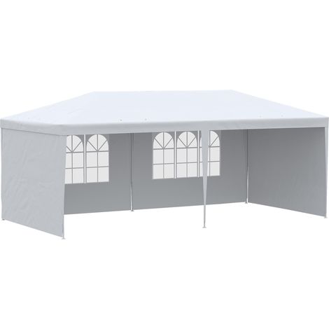 Tonnelle de jardin, tente de réception avec Fenêtres et parois latérales amovibles, pour fêtes et mariages, 6 x 3 m blanc
