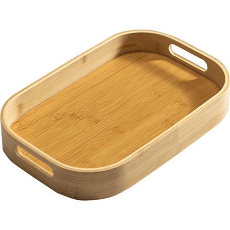 Plateau de service en bambou massif, petit format, forme rectangulaire, usage décoratif (1/4)