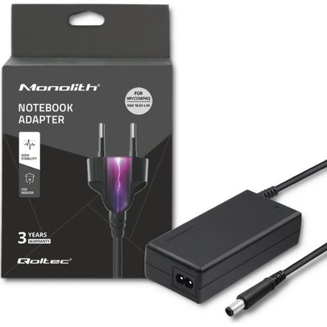 Adaptador de corriente Qoltec para portátil HP Compaq de 90 W  18,5 V  4,9 A  7,4 x 5,0 + pines  + cable de alimentación (1/5)