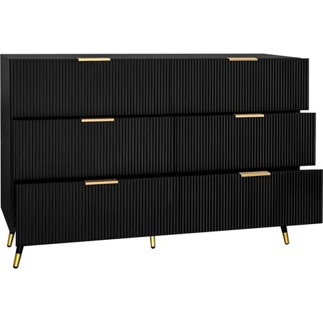 Credenza con 6 Cassetti e Piedini 15 cm, Frontale Ondulato, Stile Moderno, in Pannello Truciolare, Nero, 120×40×77 cm (1/5)