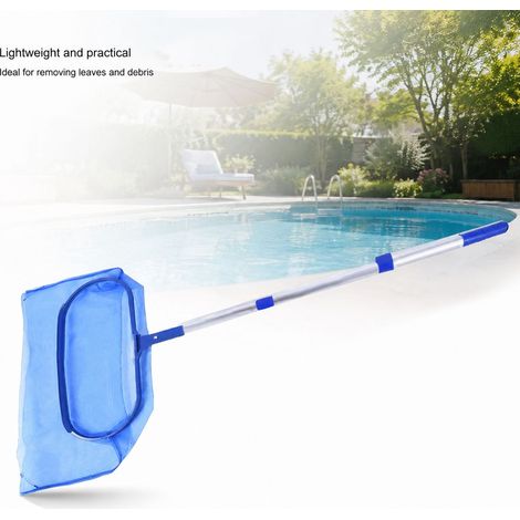 Retino telescopico in alluminio per piscina, 1,2 m, blu, a maglia profonda, robusto strumento di pulizia per foglie e detriti. (1/5)