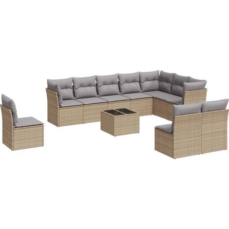 Maison Exclusive - Set Divani da Giardino 11 pz con Cuscini Beige in Polyrattan (1/3)