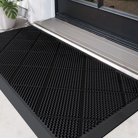 Paillasson Exterieur Entree, Tapis Entrée 43x90cm Noir Caoutchouc Antidérapant, Rainures et Trous de Drainage, Durable et Facile à Nettoyer, pour Entrée, Jardin, Balcon et Garage (1/5)
