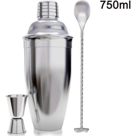 Ensemble de shaker à cocktail (750ml) - Mélangeur de cocktail en acier inoxydable avec passoire intégrée et cuillère de bar (1/5)