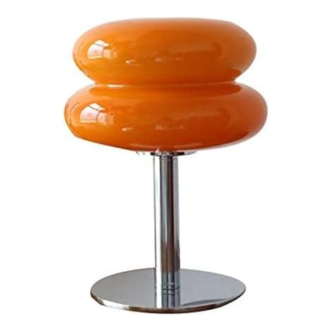 Lampe de Table Minimaliste Moderne en verre Champignon,Abat-Jour Rétro Couleur Macaron éclairage de Table de Chevet décoratif pour Salon, Chambre à Coucher (Orange) (1/5)