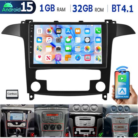 DAB+ (en option) 32/64 Go pour Ford S-Max WA6 2007-2015, compatible CarPlay, Android 15, RDS, GPS et Wi-Fi. - 1+32G