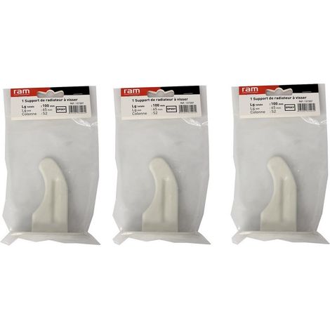 Lot de 3 supports à visser pour radiateur en fonte type traditionnel - longueur axe 65 mm - longueur totale 100 mm - Ram