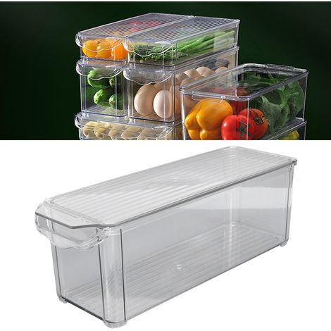 Boîte de rangement pour réfrigérateur, organisateur de cuisine, boîte de rangement alimentaire transparente empilable, boîte de rangement pour fruits et légumes de qualité alimentaire, étroite et haut (1/5)