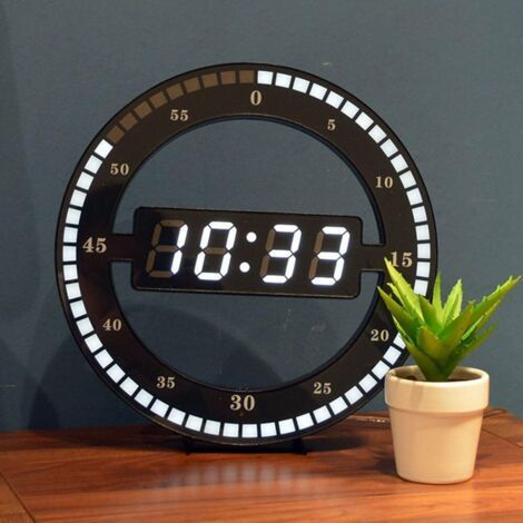 Orologio da tavolo digitale LED silenzioso - Orologio elettronico da parete nero - Orologio da scrivania rotondo - Per camera da letto, soggiorno e ufficio 30cm (1/5)