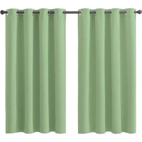 Ensemble de 2 Panneaux de Rideaux Courts à Oeillets - Occultant Isolant Thermique Vert Sauge - pour Chambre, Cuisine, Salle de Bain 28x36 Pouces (K30)-DOU