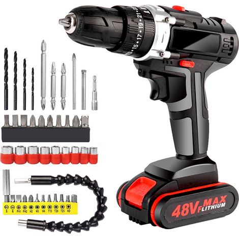 APEX 18V MAX Lithium lon Cordless Drill, Power Drill Set , Variable Speed, 32pcs Drill Bits (Black) (1/4)