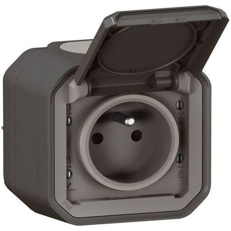 Prise De Courant Étanche - IP55 - Volet Plexo - 16 A 250 V - Anthracite - 1 Pièce (1/5)