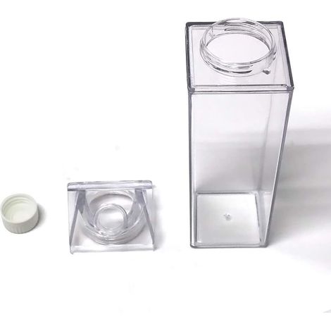 Bouteille À Eau Forme De Carton - 500 Ml - En Plastique Transparent Sans Bpa - Réutilisable Et Étanche - Pour Activités Extérieures Camping Voyage Gym (1/5)