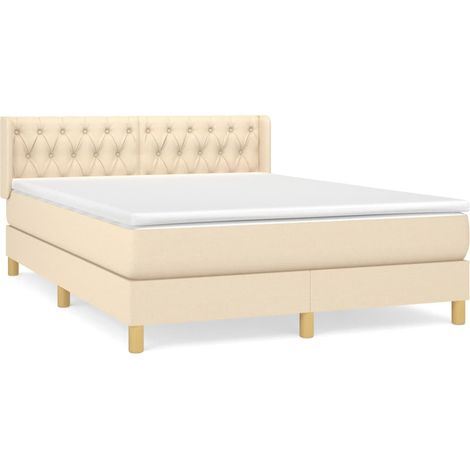 Sommier à lattes de lit avec matelas Crème 140x190 Tissu (1/5)