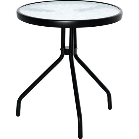 Garten- oder Balkontisch rund Metall, gehärtetes Glas, HOMAIRE, 50x50x55 cm - Schwarz (1/5)
