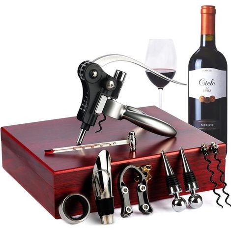 Weinkorkenzieher Set Weinöffner Set Öffnen von Weinflaschen Edelstahl 9 teilig Silber (1/5)