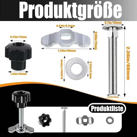 12 Pièces Fixations à vis pour Rails d'arrimage, Fixations M8x60, Fixations à vis avec poignée en étoile pour Rails d'arrimage, Accessoires pour Camping-Cars(Noir) (1/5)