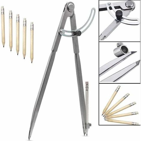 Compás puntiagudo de 300 mm/12 pulgadas, lápiz marcador grande con portalápices para dibujar círculos, trabajar la madera, el metal y el cuero. (1/4)