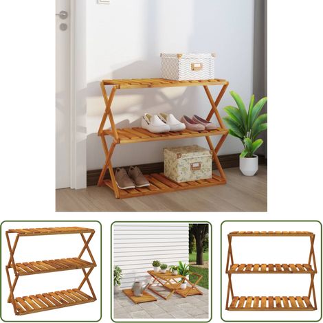Étagère pliable à 3 niveaux Étagère de Rangement - Meuble de rangementt Marron 70x31x63 cm Bois d'acacia BV999287 - BonneVie (1/5)