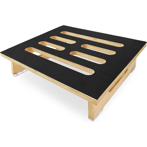 Marchepied en bois - Pour caravane, camping-car, charge maximale : 200 kg - 40 x 32 x 10 cm - Repose-pieds pour adulte - Avec revêtement en caoutchouc antidérapant - Marchepied en bois naturel (1/5)