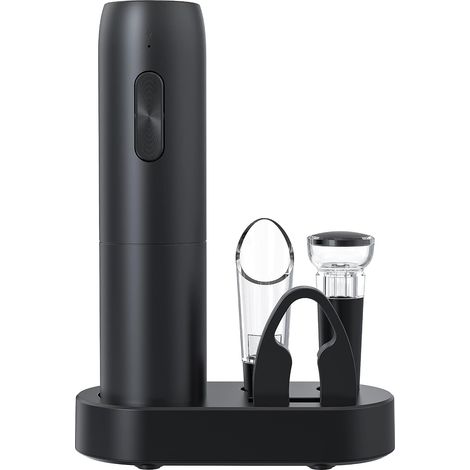 Sacacorchos eléctrico recargable 5 en 1, abridor de botellas profesional con estación de carga, cortador de láminas, vertedor, tapón de vino y cable USB - Negro (1/4)
