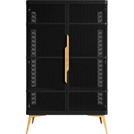 Estantería Camfelo 103, Negro, Con puertas, Cerrable, Aglomerado laminado, Metal, Número de puertas: 0, Número de cajones: 0, 145x90x40cm