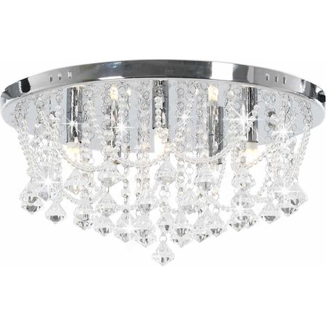 vidaXL Lampadario Perle di Cristallo Argento Rotondo 4  Lampadine (1/5)