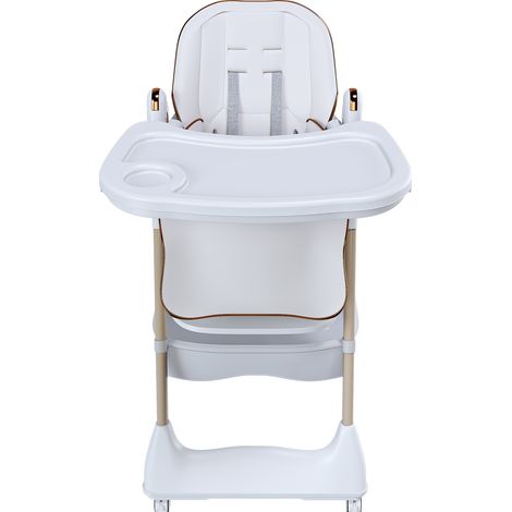 Chaise haute bébé réglable et pliable avec harnais et roulettes Blanc 53 x 76 x 95 cm (1/5)
