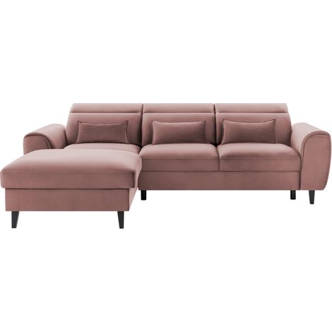 Canapé d'angle convertible rose angle gauche 4 places FABLE (1/5)
