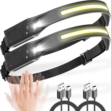 AGE Lampe Frontale Rechargeable USB, 2 Pièces Lampe Frontale LED Ultra Puissante avec 5 Mode d’Éclairage Détecteur de Mouvement Lampe Torche Frontale Léger Étanche Pour Bricolage Pêche Vélo Camping (1/5)