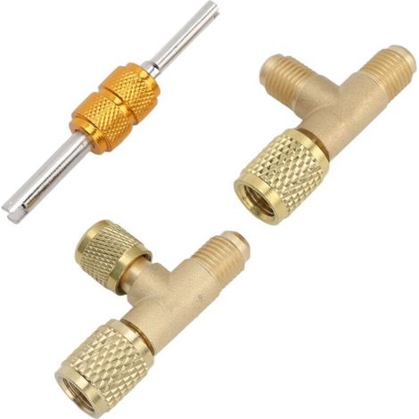 Adaptateur en T en laiton pour vannes 1/4 po, raccord rapide, raccords en T pour manomètre à vide, réfrigérant R22, R12, R134 (1/3)