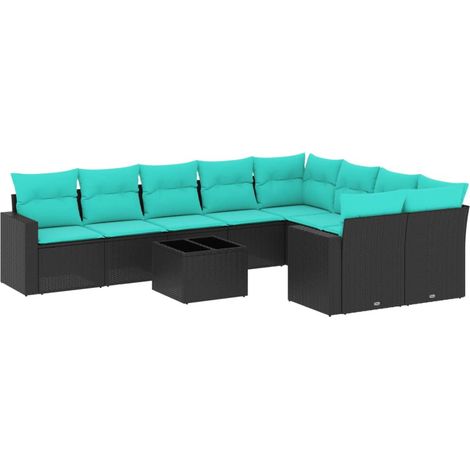 vidaXL Set Divani da Giardino 10 pz con Cuscini Nero in Polyrattan (1/5)