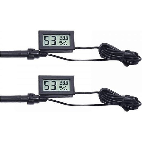 Lot de 2 hygromètres-thermomètres numériques LCD avec sonde, pour incubateur à reptiles, serre, voiture, maison et bureau. (1/5)