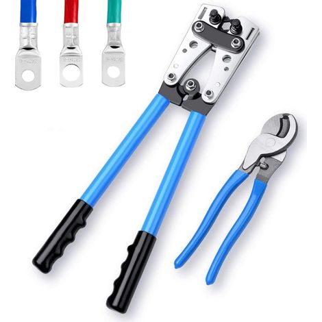 Pince à sertir pour cosses de batterie de câbles de 6 à 50 mm², pince à sertir multicouche professionnelle réglable avec coupe-câble - Coupe-câble RWCable (1/5)