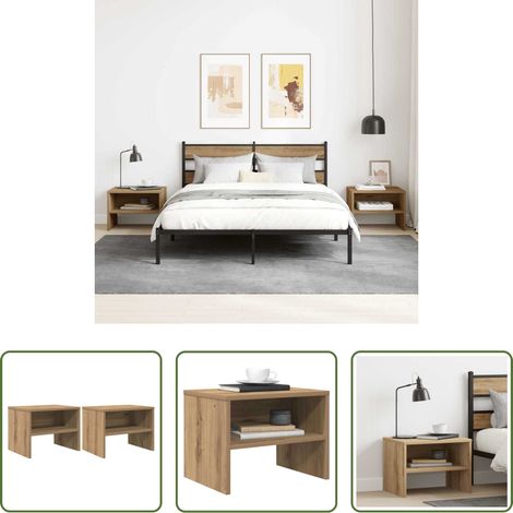 vidaXL Table de rangement - Cabinet de chevet 2 pcs chêne artisanal 40 x 40 x 30 cm (1/5)