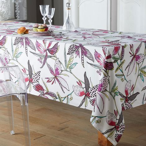 Nappe ronde enduite aux fleurs exotiques Blanc 170x170 cm (1/2)