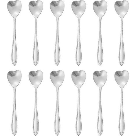 Cuillères à café en forme de cœur cuillères à dessert inoxydables pour thé et café compatibles lave-vaisselle argentées élégantes (1/5)
