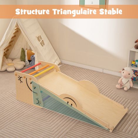 Jouets d'Escalade d'Intérieur Ensemble d'Escalade en Bois avec Rampe Réversible Bascule Escabeau Réglable en Hauteur Échelle d'Escalade (1/2)