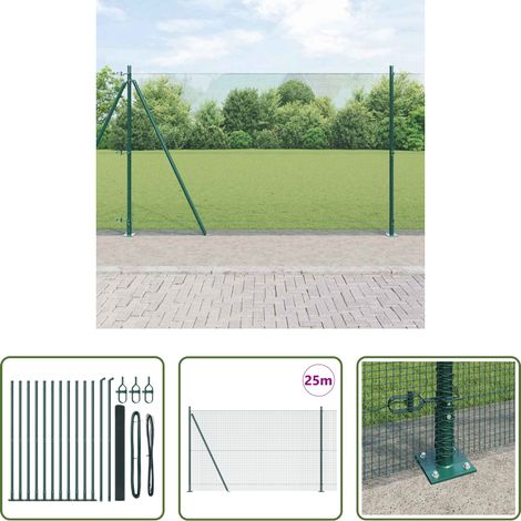 vidaXL Clôture en acier - Poteau de clôture. Vert 25 x 1,6 m (maillage 12 x 12 mm) (1/5)