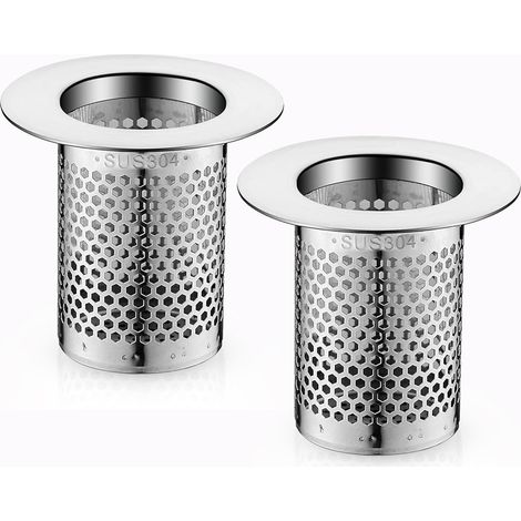Lot DE 2 Tamis en Acier Inoxydable - 5,5 x 5cm - passoires de Haute qualité pour évier , lavabo , Cuisine et Salle de Bain , filtres à Cheveux pour Douche et Baignoire , idéal pour Les drains (1/5)