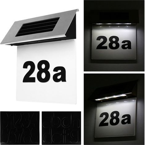 Lampe de numéro de plaque de porte solaire en acier inoxydable à 4 LED, éclairage de signe de lettres blanc froid (6000K) pour signe de numéros de porte de maison (1/5)