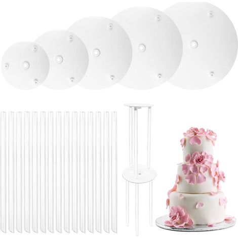 Cake Stands, Multi-Layer Cake Stand, Cake Boards, 5 x Cake Bases (3.5/4.7/6.3/7.9/26 cm), with 15 Cake Studs for Multi-Level Cake Stacking (1/5)