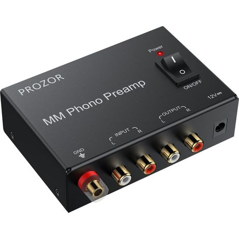 Préamplificateur Phono MM avec Interrupteur Alimentation Certifiée 12V Entrée/Sortie RCA Dorées pour Tourne-disques Vinyle (1/5)